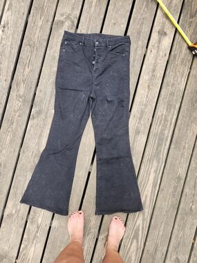 American Eagle Next Level Stretch Black Higgwaste Flare Button-Front Jeans 14